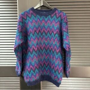Vintage Karen Scott Mohair Blend Geometric ZigZag Chevron Sweater, Size Medium